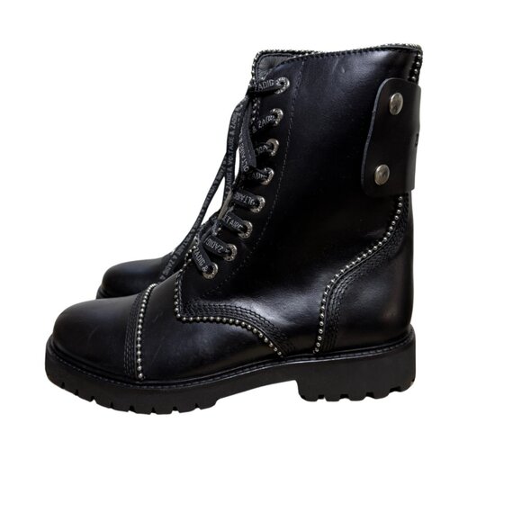 Zadig & Voltaire Leather Studded Joe Combat Boots Black New in Box - Picture 4 of 13